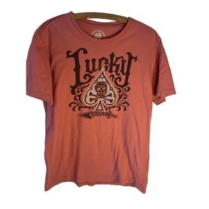 Vintage Y2K Faded Red Lucky Brand Shirt Men L Graphic Punk Skate Grunge